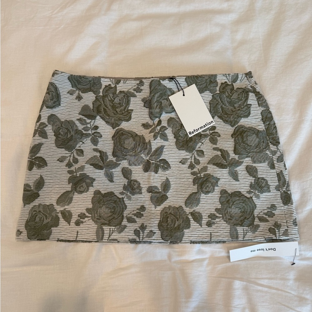 Reformation Olive Green Floral Mini Skirt